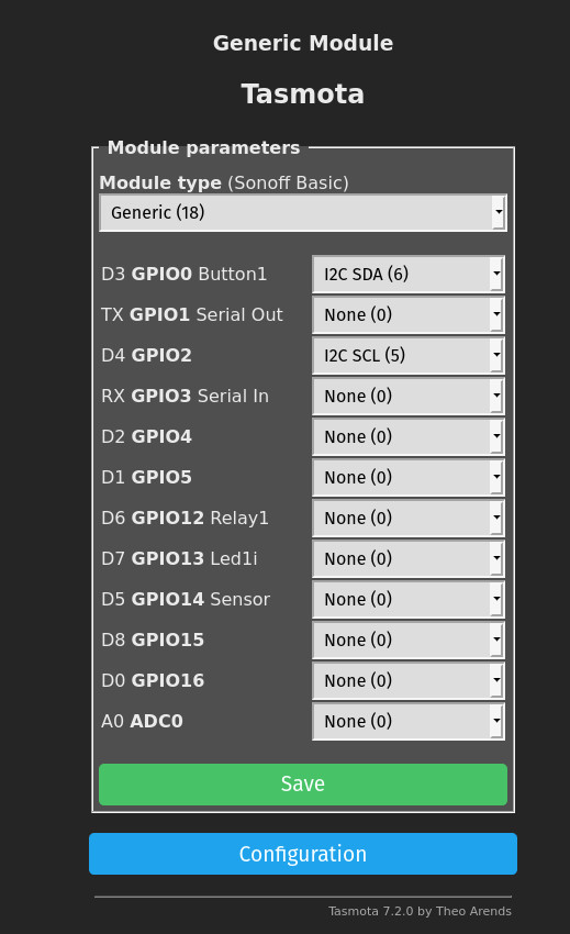 Tasmotakonfiguration für BH170