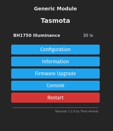 BH170 gemessene Helligkeit dargestellt in Tasmota