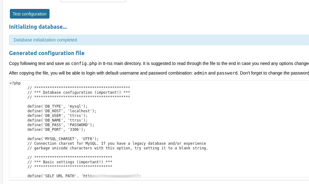 Installationstep 2 einer tt-rss installation 