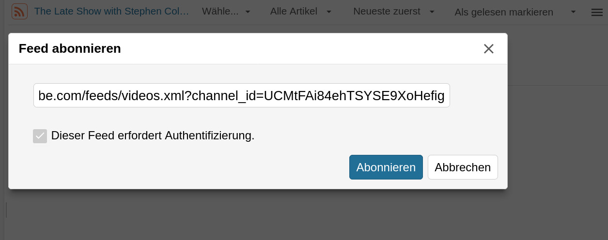 Youtube RSS Feed im Reader