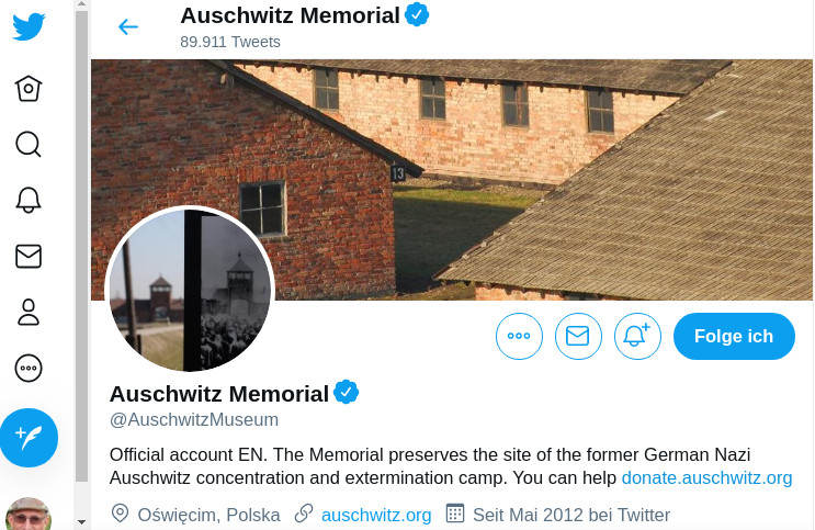 Screenshot Twitter Account Auschwitz Memorial