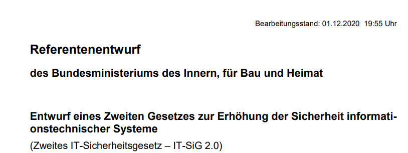Referententwurf 2. IT Sicherheitsgesetz