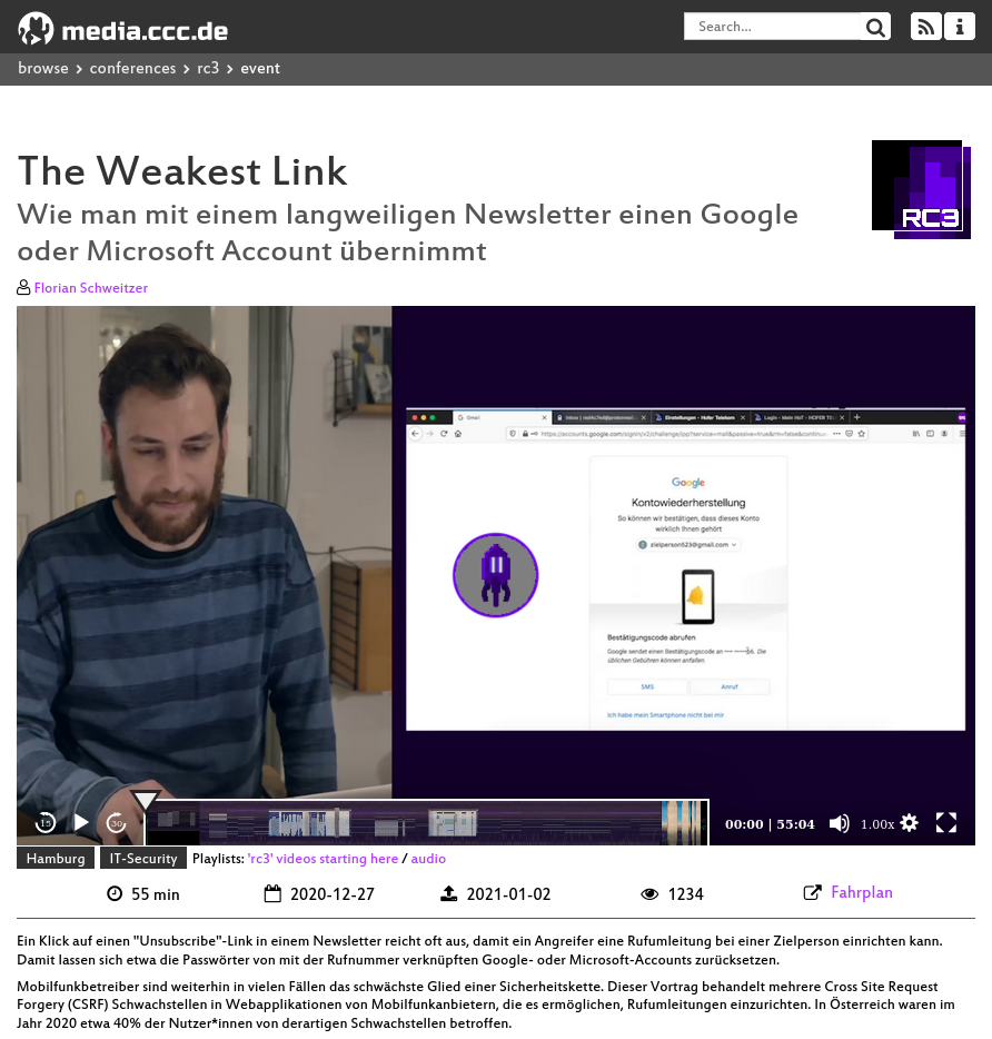 rC3 Vortrag zu CSRF Angriffen mit praktischer Demo