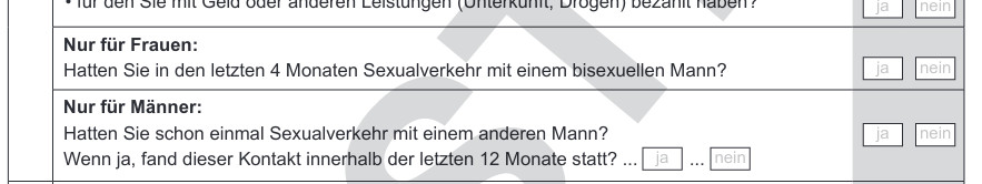 Ausschnitt DRK Blutspendefragebogen