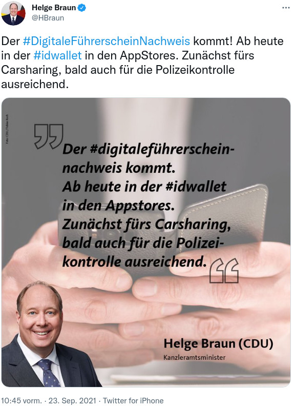 Ankündigung ID Wallet Helge Braun auf Twitter 