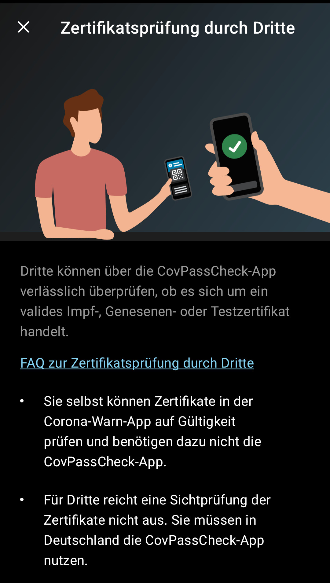 Covid19 Hinweis das eine CovPassWarnApp zu verwenden ist 