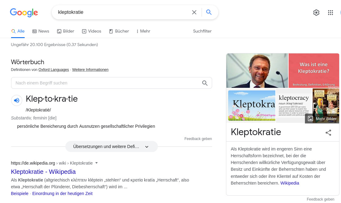 Gogglesuche nach Kleptokratie bringt Linder Bild 