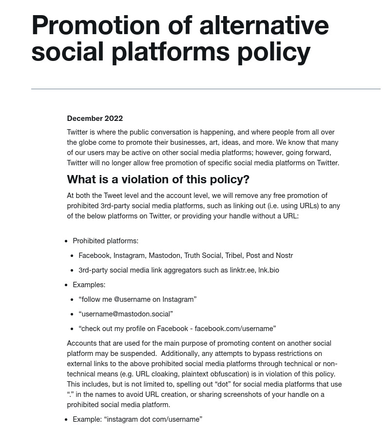 Twitter Policy mit Verbot für Links 