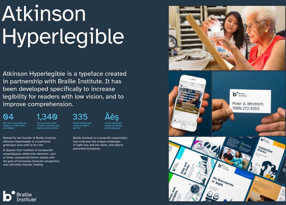 Prospekt zu Atkinson Schriftart für bessere Lesbarkeit von Texten