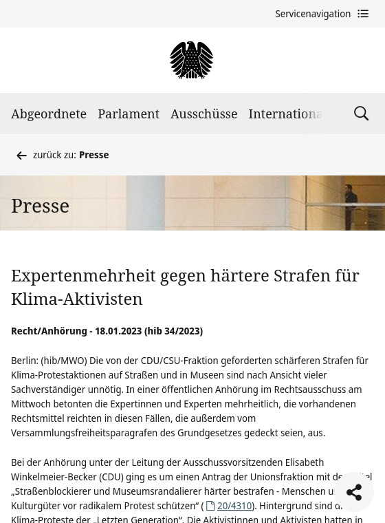 Screenshot Bundestagsmeldung