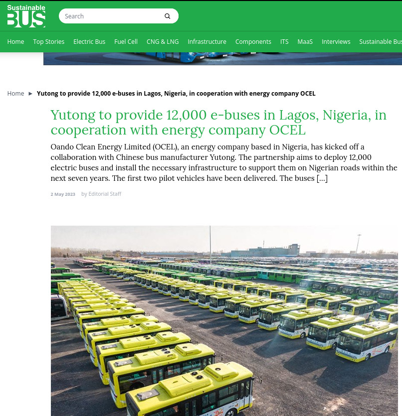 Screenshot Meldung über 12 Tausend Elektrobusse aus China