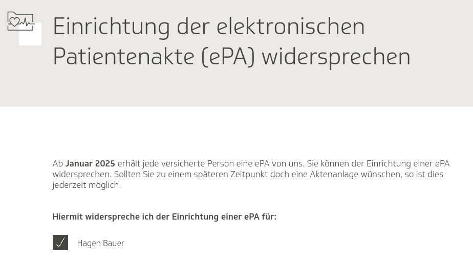 Screenshot Widerspruch ePA