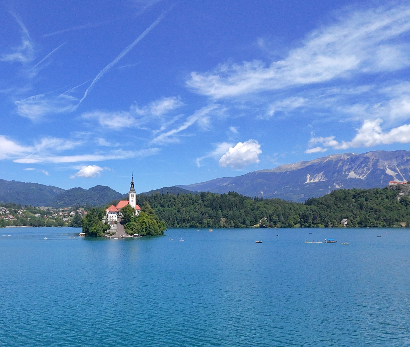 Blick auf die Klosterinsel von Bled 