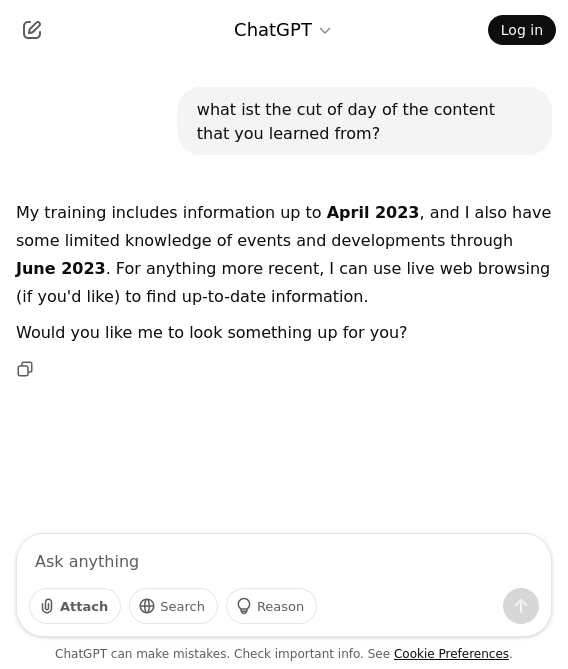 Scrennshot von Chatgpt mit dem Cutoff date der Inhalte