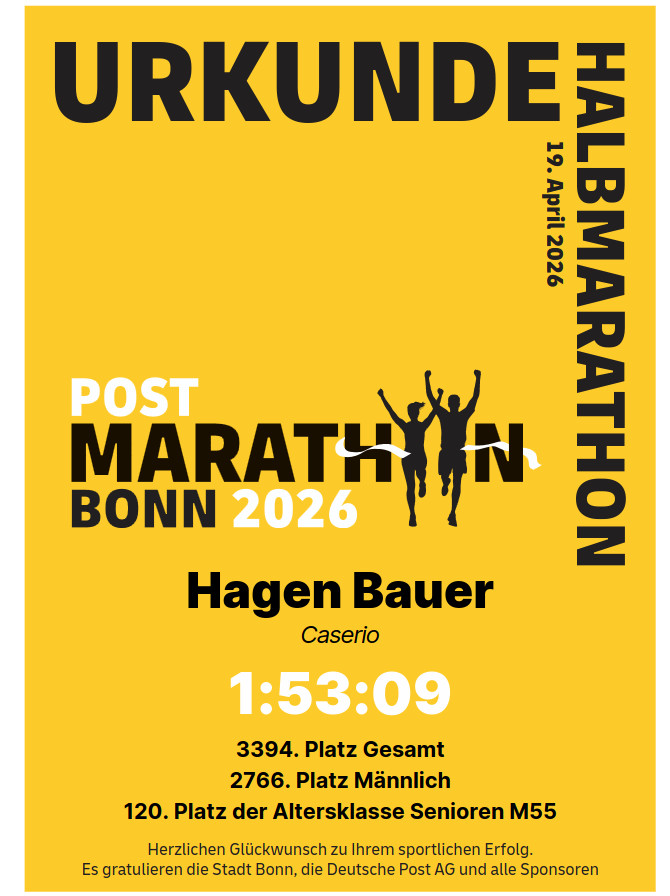 Urkunde Hagen Bauer Bonner Halbmarathon